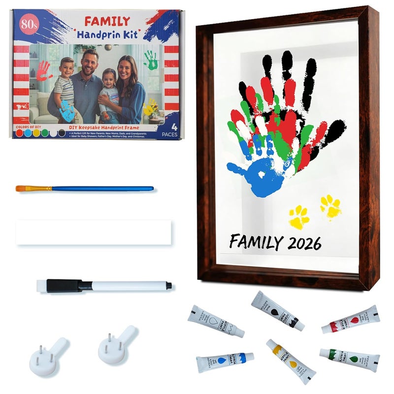 80S Family Handprint Kit, Handprint Art Craft DIY Kit, Baby Hand Print Gift for New Moms, Parents, Grandparents, 6 Safe, Non-Toxic Paints, Ideal for Mother's Day, Father's Day, Anniversary & More - Image 1